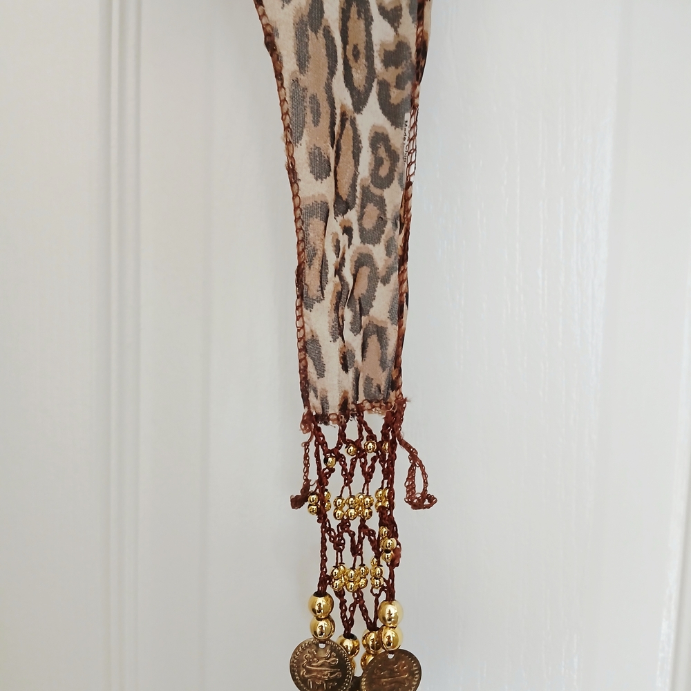 Leopard Print Scarf with Gold Coin Accents - Picture 5 of 11